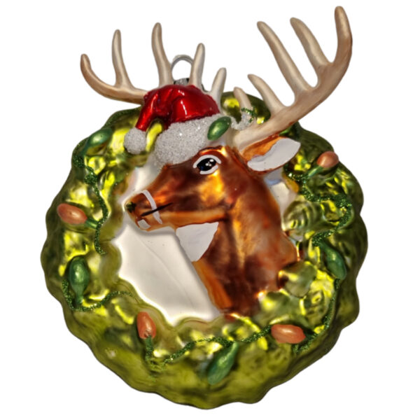 Deer with antlers in wreath Christmas bauble - Jack Mensinga Christmas collection