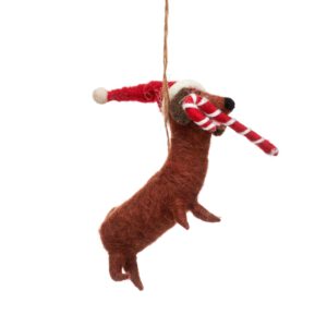 Dachshund with candy cane Christmas hanger