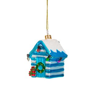 Small blue-white beach house bauble