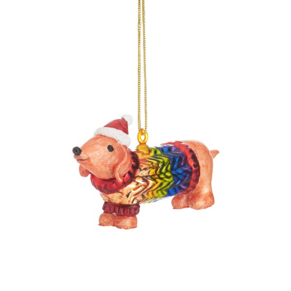 Dachshund with rainbow jacket bauble