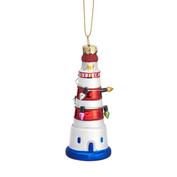 Red and white lighthouse Christmas bauble