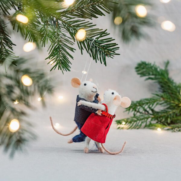 Dancing mouse couple felt Christmas ornament